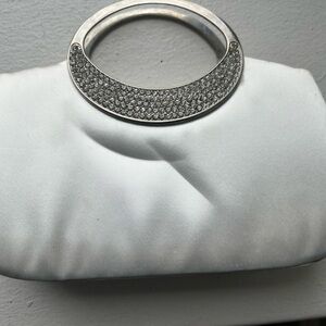 Elegant White Satin Clutch with Crystal Accent